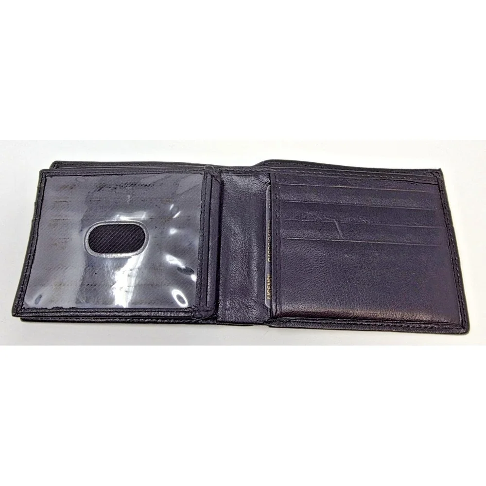 Men's Black Top Grain Leather Bifold Wallet ID Window Credit Card Holder NEW - Picture 3 of 9